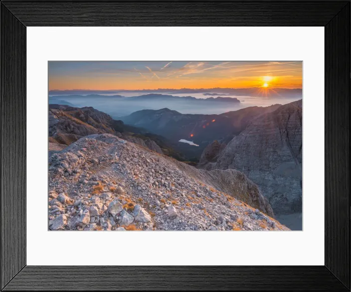 Framed Print : Colorful sky at sunrise as seen from a summit in the mountains of the Brenta Dolomites Framed Print : Colorful sky at sunrise as seen from a summit in the mountains of the Brenta Dolomites