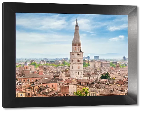 Modena, Emilia Romagna, Italy. Cityscape and Ghirlandina Tower from above