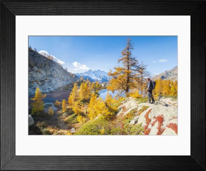 Framed Print : Hiker at Bellagarda Lakes, Ceresole Reale, Valle dell Orco, Gran Paradiso National Park Framed Print : Hiker at Bellagarda Lakes, Ceresole Reale, Valle dell Orco, Gran Paradiso National Park