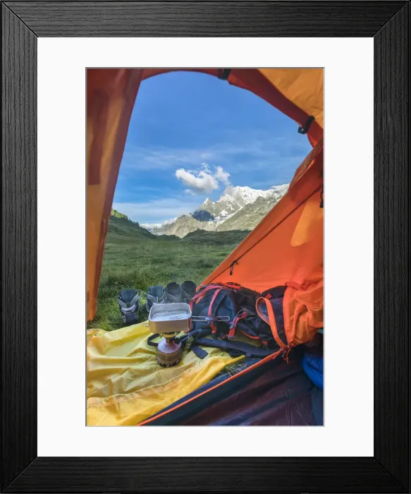 Framed Print : The Mont Blanc from inside the tent (Alp Lechey, Ferret Valley, Courmayeur Framed Print : The Mont Blanc from inside the tent (Alp Lechey, Ferret Valley, Courmayeur
