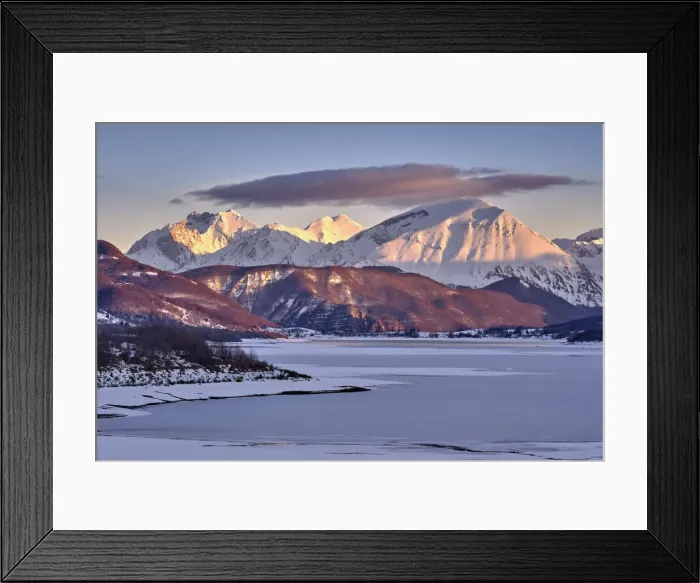 Framed Print : Sunset on Western peaks of the Gran Sasso range covered of snow Framed Print : Sunset on Western peaks of the Gran Sasso range covered of snow