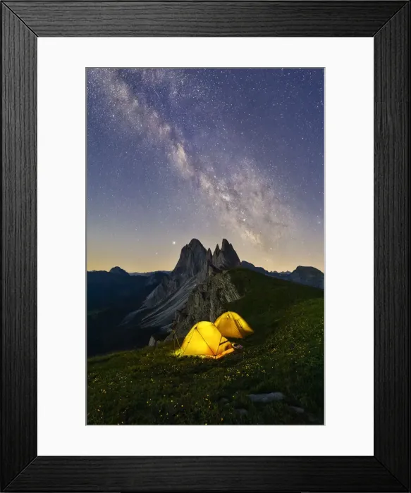 Framed Print : Milky way and tents over Grosse Fermeda at Seceda, Gruppo delle Odle, Dolomiti di Gardena Framed Print : Milky way and tents over Grosse Fermeda at Seceda, Gruppo delle Odle, Dolomiti di Gardena