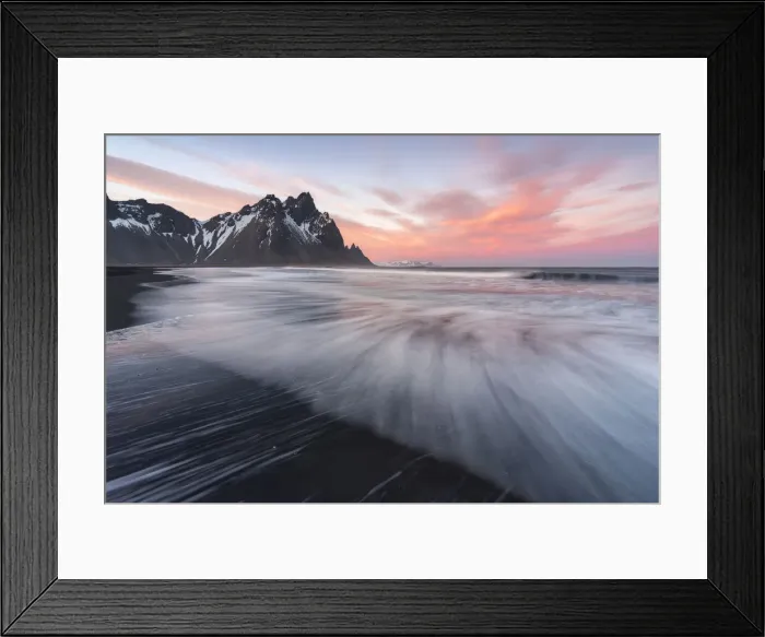 Framed Print : Vestrahorn and waves at sunset, Stokksnes peninsula, Hofn, Austurland, Iceland Framed Print : Vestrahorn and waves at sunset, Stokksnes peninsula, Hofn, Austurland, Iceland