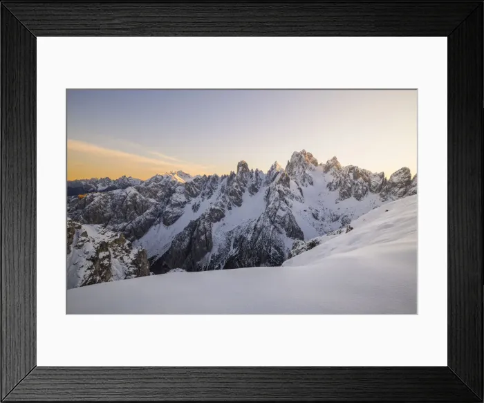 Framed Print : Cadini di Misurina during winter with fresh snow at sunset, Dolomiti di Sesto, Belluno Framed Print : Cadini di Misurina during winter with fresh snow at sunset, Dolomiti di Sesto, Belluno