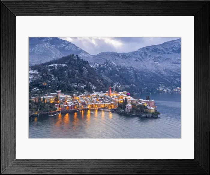 Framed Print : Snow above Varenna on Como lake, Lecco province, Lombardy, Italy Framed Print : Snow above Varenna on Como lake, Lecco province, Lombardy, Italy