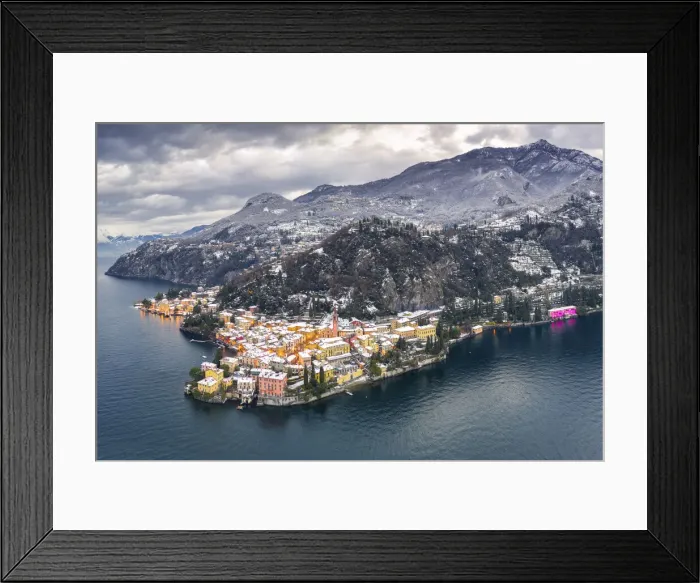 Framed Print : Snow above Varenna on Como lake, Lecco province, Lombardy, Italy Framed Print : Snow above Varenna on Como lake, Lecco province, Lombardy, Italy