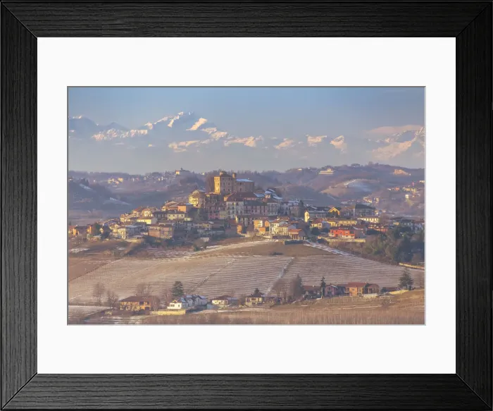 Framed Print : View of the town and castle of Roddi in winter. Langhe, Cuneo district, Piedmont, Italy Framed Print : View of the town and castle of Roddi in winter. Langhe, Cuneo district, Piedmont, Italy