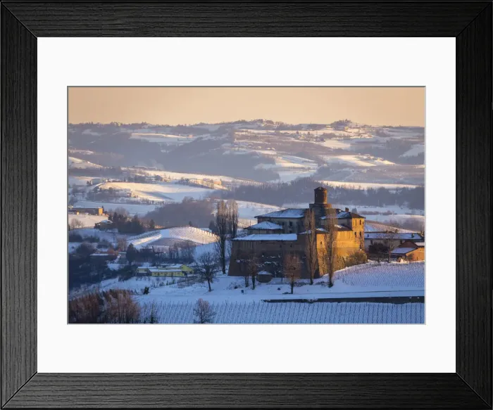Framed Print : Sunset on the Castello di La Volta in winter. Barolo, Barolo wine region, Langhe Framed Print : Sunset on the Castello di La Volta in winter. Barolo, Barolo wine region, Langhe