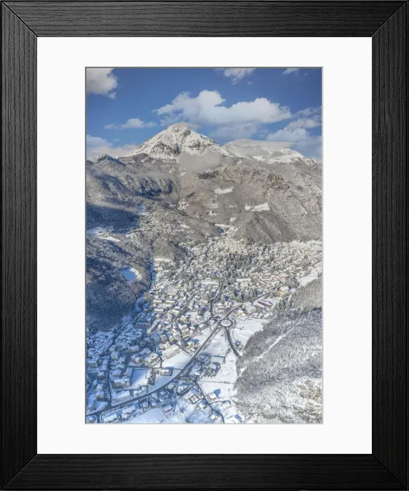 Framed Print : Aerial view of Ballabio after a snowfall, Ballabio, Valsassina, Lecco Province, Lombardy Framed Print : Aerial view of Ballabio after a snowfall, Ballabio, Valsassina, Lecco Province, Lombardy