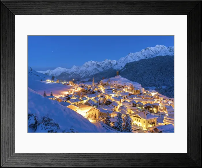 Framed Print : Village of Ardez at blue hour, canton of Graubunden, Engadine, Switzerland Framed Print : Village of Ardez at blue hour, canton of Graubunden, Engadine, Switzerland