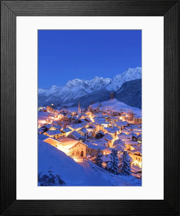 Framed Print : Village of Ardez at blue hour, canton of Graubunden, Engadine, Switzerland Framed Print : Village of Ardez at blue hour, canton of Graubunden, Engadine, Switzerland