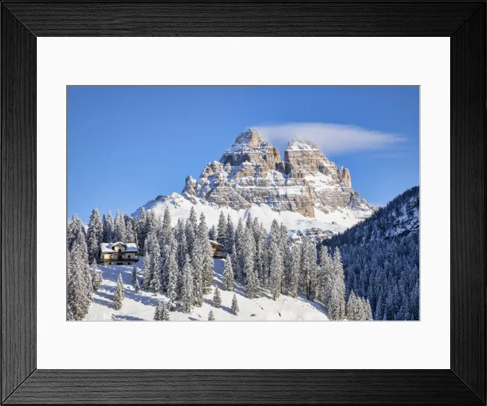 Framed Print : Dolomites, Italy, Veneto, Auronzo di Cadore. Tre Cime di Lavaredo in winter seen