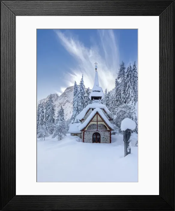 Framed Print : Braies / Prags, Dolomites, South Tyrol, Italy. The chapel at Lake Braies Framed Print : Braies / Prags, Dolomites, South Tyrol, Italy. The chapel at Lake Braies