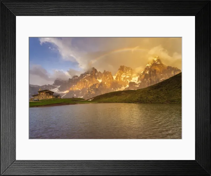 Framed Print : Baita Segantini and Pale di San Martino at sunset in Dolomiti, Trento province Framed Print : Baita Segantini and Pale di San Martino at sunset in Dolomiti, Trento province