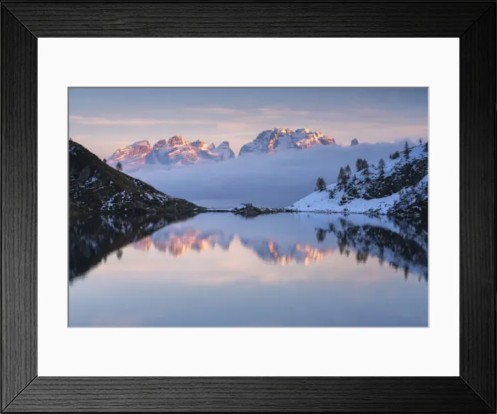 Framed Print : Sunset in Ritorto lake, Brenta dolomites in Campiglio, Trentino Alto Adige, Italy Framed Print : Sunset in Ritorto lake, Brenta dolomites in Campiglio, Trentino Alto Adige, Italy