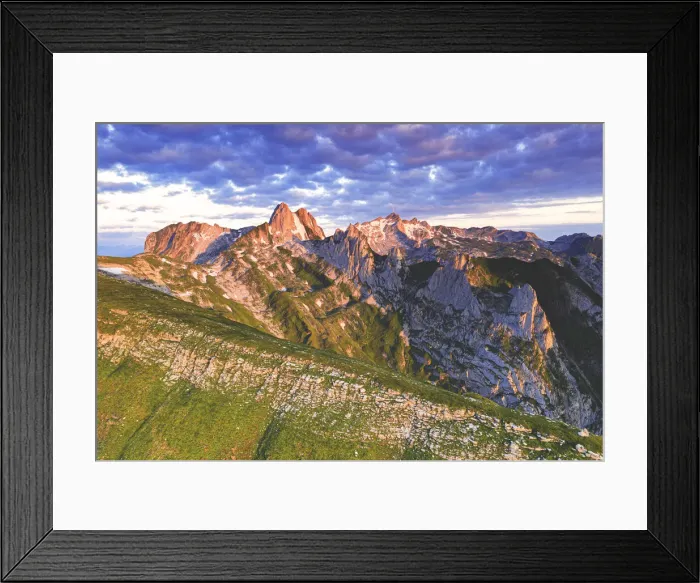 Framed Print : Clouds at dawn on rocky peaks of Santis and Saxer Lucke mountains, Appenzell Canton Framed Print : Clouds at dawn on rocky peaks of Santis and Saxer Lucke mountains, Appenzell Canton