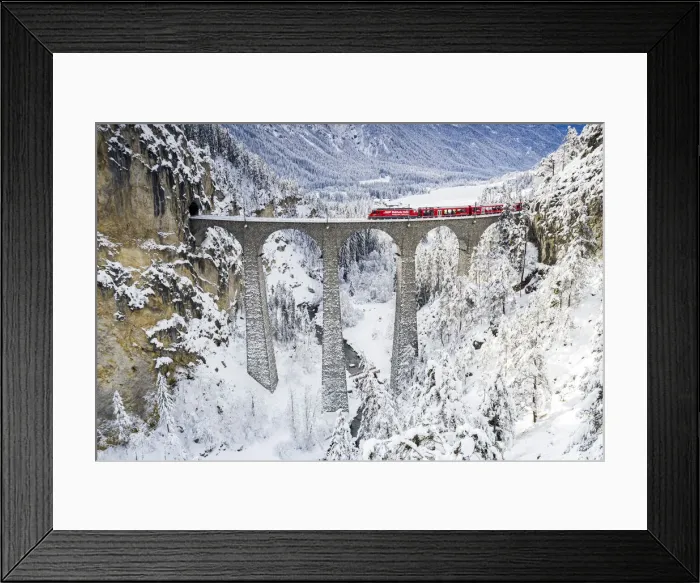 Framed Print : Bernina Express train on Landwasser viaduct in winter, Filisur, canton of Graubunden Framed Print : Bernina Express train on Landwasser viaduct in winter, Filisur, canton of Graubunden