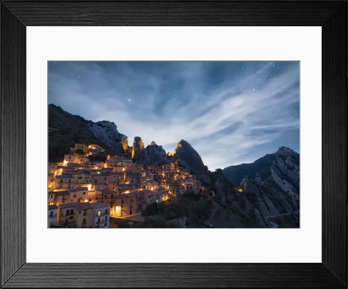Framed Print : Traditional old houses under the starry night sky, Castelmezzano, Dolomiti Lucane Framed Print : Traditional old houses under the starry night sky, Castelmezzano, Dolomiti Lucane