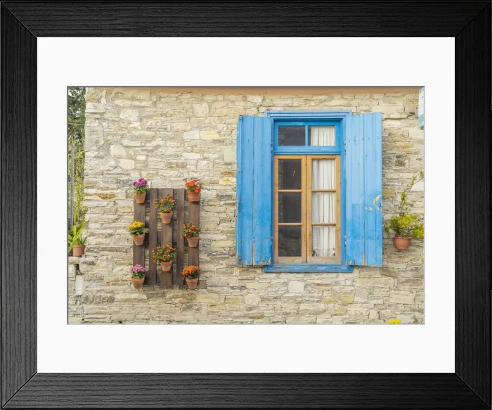 Framed Print : Window and plant display, Kato Drys, Cyprus Framed Print : Window and plant display, Kato Drys, Cyprus