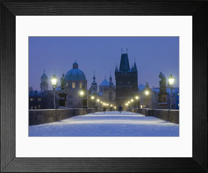 Framed Print : Snow-covered Charles Bridge at twilight in winter, Prague, Bohemia, Czech Republic Framed Print : Snow-covered Charles Bridge at twilight in winter, Prague, Bohemia, Czech Republic