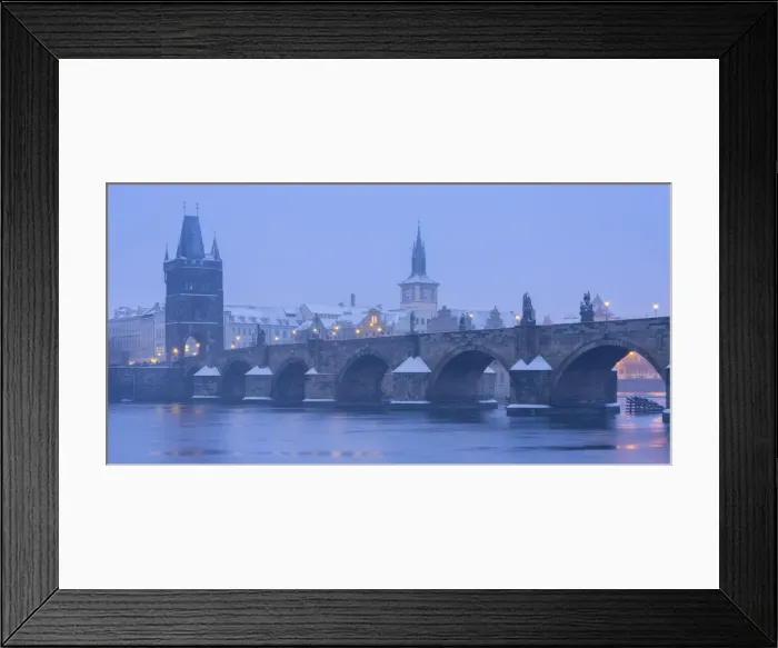 Framed Print : Charles Bridge and Old Town Bridge Tower against snowy sky in winter, Prague, Bohemia Framed Print : Charles Bridge and Old Town Bridge Tower against snowy sky in winter, Prague, Bohemia