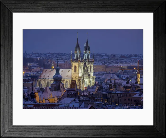 Framed Print : Church of our lady before Tyn seen from Letna Park at twilight in winter, Prague, Bohemia Framed Print : Church of our lady before Tyn seen from Letna Park at twilight in winter, Prague, Bohemia