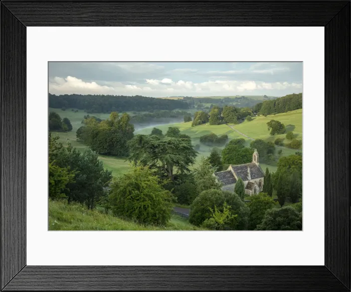 Framed Print : Church of St Mary the Virgin and beautiful countryside, Lasborough, the Cotswolds