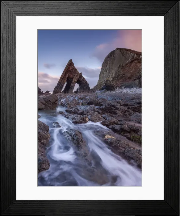 Framed Print : Sunset over Blackchurch Rock, Mouthmill Beach, Devon, England