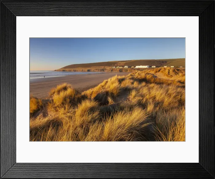 Framed Print : Rich evening sunlight on the dunes of Braunton Burrows, overlooking Saunton Sands Beach Framed Print : Rich evening sunlight on the dunes of Braunton Burrows, overlooking Saunton Sands Beach