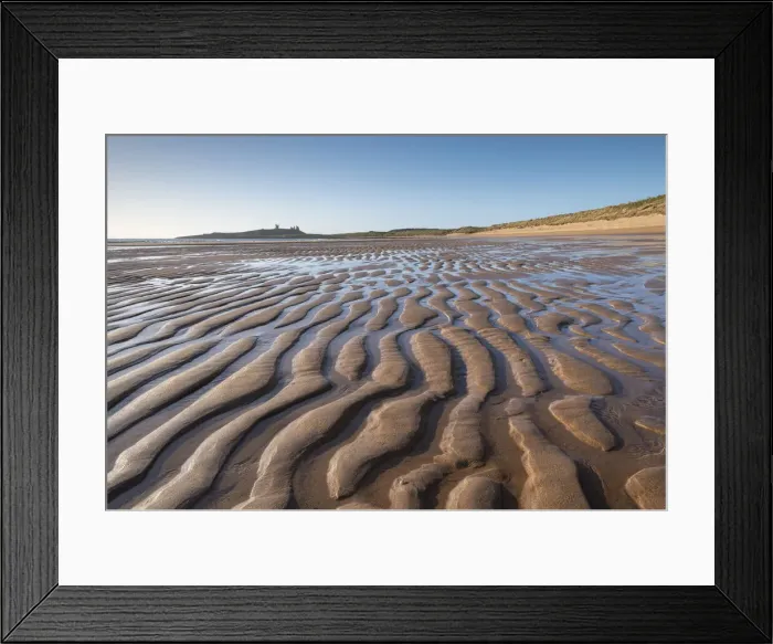 Framed Print : Dunstanburgh Castle across a pristine, sandy Embleton Bay, Northumberland, England