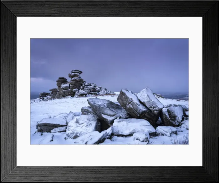 Framed Print : Snow covered granite outcrops on Great Staple Tor, Dartmoor National Park, Devon, England Framed Print : Snow covered granite outcrops on Great Staple Tor, Dartmoor National Park, Devon, England