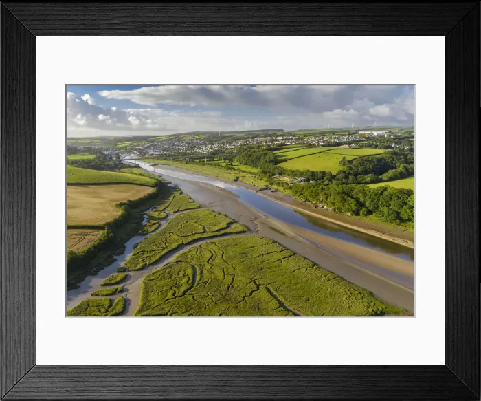 Framed Print : Aerial vista of the River Camel near Wadebridge, Cornwall, England. Summer (July) 2020 Framed Print : Aerial vista of the River Camel near Wadebridge, Cornwall, England. Summer (July) 2020