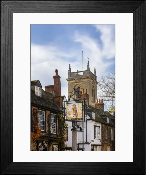 Framed Print : The Bear Hotel and St Mary Magdalene Church, Woodstock Oxfordshire, England