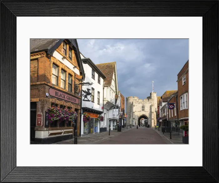 Framed Print : Westgate Towers as seen from St Peters Street, Canterbury, Kent, England Framed Print : Westgate Towers as seen from St Peters Street, Canterbury, Kent, England
