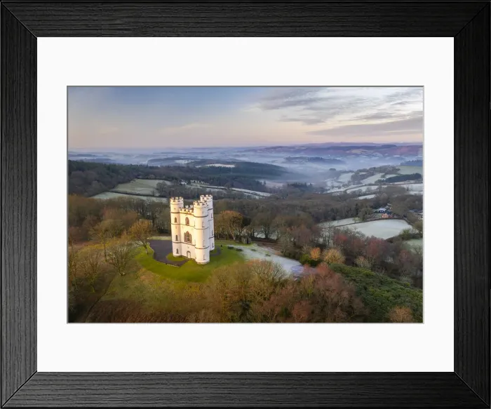 Framed Print : Early morning aerial image of Haldon Belvedere (Lawrence Castle), Devon, England Framed Print : Early morning aerial image of Haldon Belvedere (Lawrence Castle), Devon, England