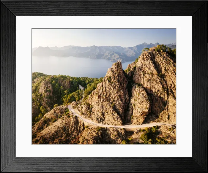 Framed Print : Panoramic aerial view of Calanches de Piana coastline, Western Corsica Island, France Framed Print : Panoramic aerial view of Calanches de Piana coastline, Western Corsica Island, France