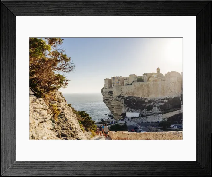 Framed Print : Bonifacio, city and steep cliffs above the Mediterranean sea, Corsica, France Framed Print : Bonifacio, city and steep cliffs above the Mediterranean sea, Corsica, France