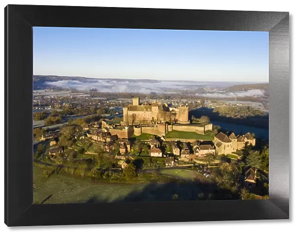 France, Occitanie, Lot, Castelnau-Bretenoux, aerial view of the castle