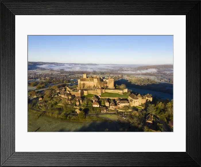 Framed Print : France, Occitanie, Lot, Castelnau-Bretenoux, aerial view of the castle Framed Print : France, Occitanie, Lot, Castelnau-Bretenoux, aerial view of the castle