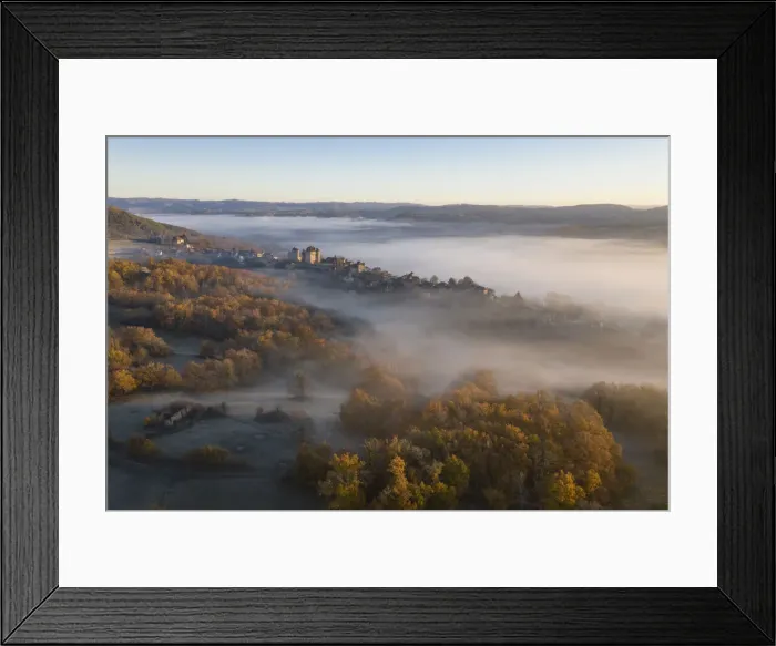 Framed Print : France, Nouvelle-Aquitaine, Correze, Curemonte, aerial view of Curemonte village on a