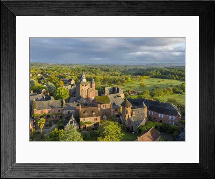 Framed Print : France, Nouvelle-Aquitaine, Correze, Collonges-la-Rouge, aerial view of the red village
