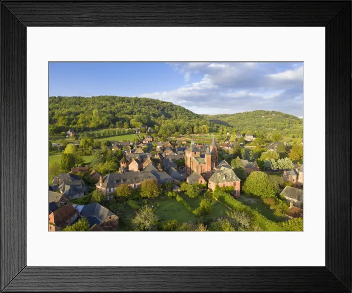 Framed Print : France, Nouvelle-Aquitaine, Correze, Collonges-la-Rouge, aerial view of the red village