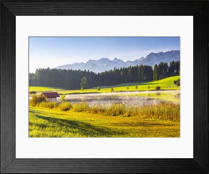 Framed Print : Morning at Lake Attlesee against Breitenberg and Aggenstein, Tannheimer Mountains Framed Print : Morning at Lake Attlesee against Breitenberg and Aggenstein, Tannheimer Mountains