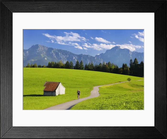 Framed Print : cyclists against Ammergauer Alps, Allgaeu, Alps, Bavaria, Germany Framed Print : cyclists against Ammergauer Alps, Allgaeu, Alps, Bavaria, Germany