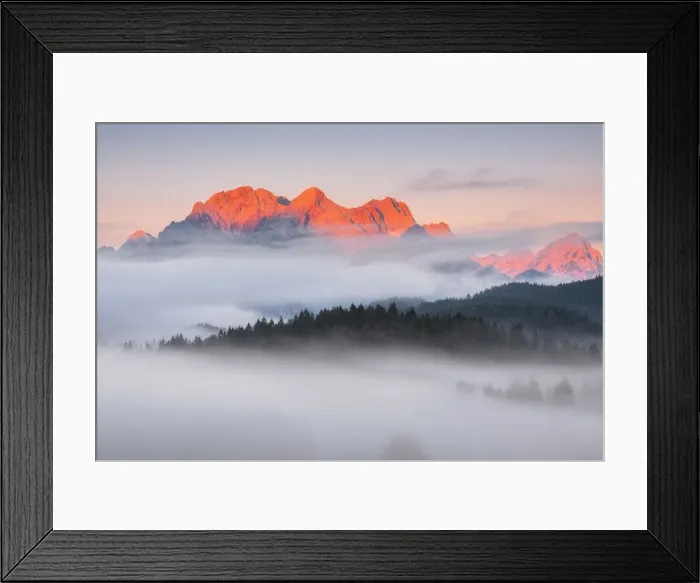 Framed Print : Foggy morning against Zugspitz-Massif, Upper Bavaria, Werdenfelser Land. Germany, Europe Framed Print : Foggy morning against Zugspitz-Massif, Upper Bavaria, Werdenfelser Land. Germany, Europe