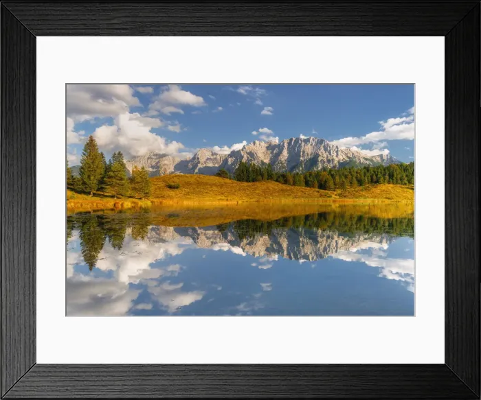 Framed Print : Karwendel range reflected in lake Wildensee, Kranzberg, Alps, Mittenwald Framed Print : Karwendel range reflected in lake Wildensee, Kranzberg, Alps, Mittenwald