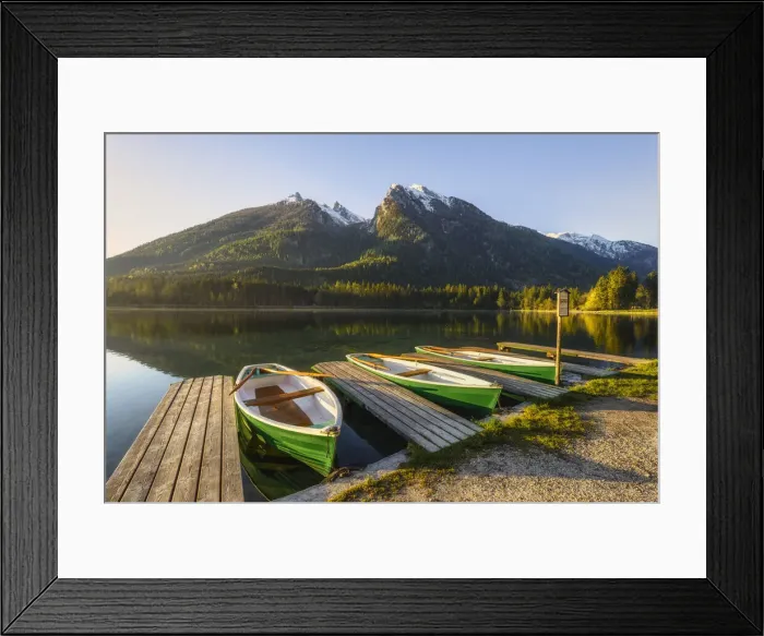 Framed Print : Boats at lake Hintersee against Hochkalter, Berchtesgaden Alps, Bavaria, Germany Framed Print : Boats at lake Hintersee against Hochkalter, Berchtesgaden Alps, Bavaria, Germany