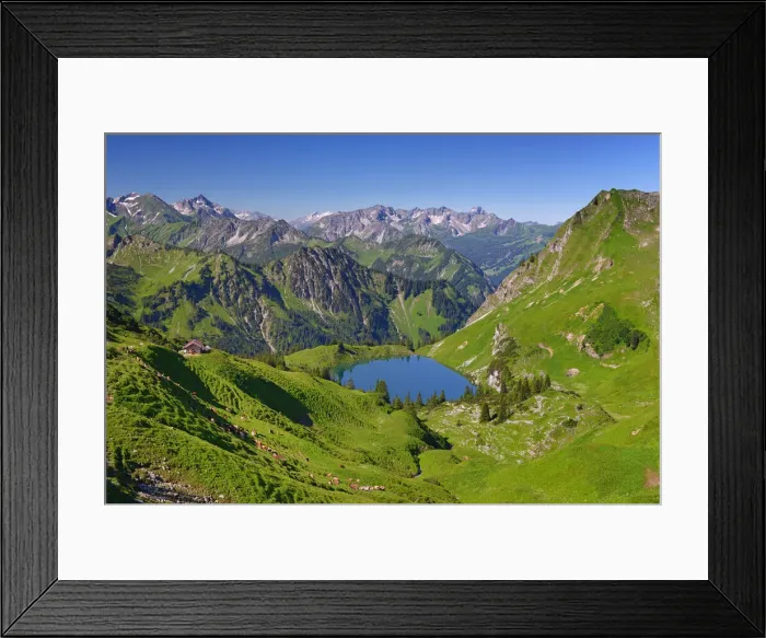 Framed Print : Lake Seealpsee in the mountain landscape of the Allgau Alps, Nebelhorn, Oberstdorf Framed Print : Lake Seealpsee in the mountain landscape of the Allgau Alps, Nebelhorn, Oberstdorf