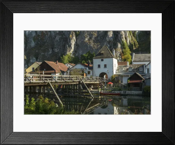 Framed Print : Village Essing and river Altmuehl, Essing, Altmuehl Valley, Franconia, Lower Bavaria, Bavaria, Germany, Europe