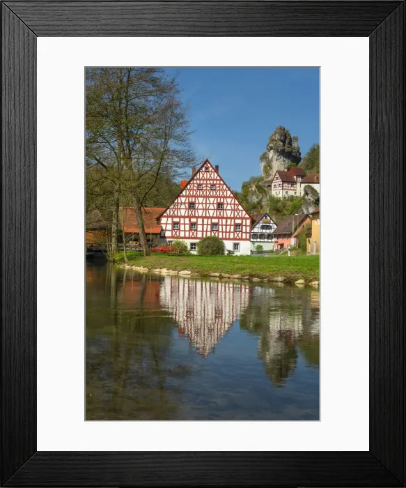 Framed Print : Rocks and half-timbered houses, TAochersfeld, Franconian Switzerland, Bavaria Framed Print : Rocks and half-timbered houses, TAochersfeld, Franconian Switzerland, Bavaria